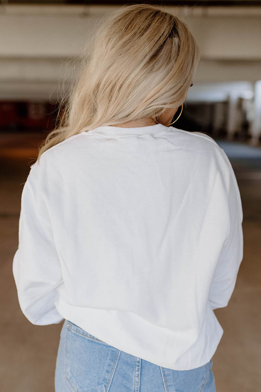Women's Loose Long Sleeves Pullover Plain Crew Neck Pullover Sweatshirt