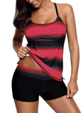 Womens 2 Piece Bathing Suit Criss Cross Back Color Block Print Tankini Swimsuit
