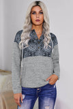 Womens Long Sleeve Tops Tribal Print Vintage Pocket Hoodie