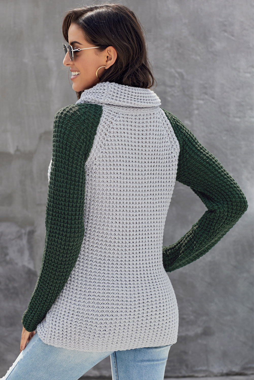 Womoen's Button Turtle Cowl Neck Jumper Tops Asymmetric Hem Wrap Pullover Sweater
