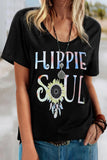 Hippie Soul Sunflower Feather Print Tie-dye T-shirt