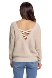 Women's Crew Neck Backless Knitted Pullover Cross Back Sweater