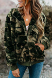 Women's Camo Stars Print Zipper Fleece Hooded Coat with Pockets