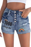 High Rise Button Fly Distressed Denim Shorts