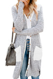Women's Open Front Printed Cardigans Patchwork Long Striped Sweaters with Pockets