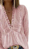 Swiss Dot Long Deep V Neck Pleated Sleeve Top