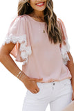 Satin Lace Flutter Sleeve Top