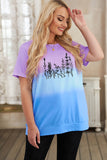 Crew Neck Tie-dye Colorblock Plus Size Tee