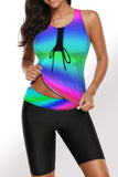 Womens Racerback Ombre Color Block Print Tankini Swimsuits