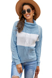 Women's Colorblock Long Sleeve Pullover Top Turtleneck Loose Knitted Sweater