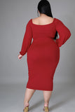 Women's Long Sleeve V Neck Midi Dress Front Knot Plus Size Bodycon Dresses