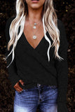 Women's Deep V Neck Knitted Pullover Wrap Long Sleeve Knit Sweater