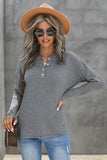 Women's Crew Neck Drop Shoulder Buttoned Waffle Knit Sweater