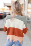 Womens Casual Striped Distressed Sweater Colorblock Sweater