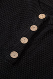 Women's Crew Neck Drop Shoulder Buttoned Waffle Knit Sweater