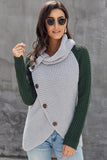 Womoen's Button Turtle Cowl Neck Jumper Tops Asymmetric Hem Wrap Pullover Sweater