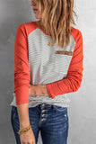 Womens Raglan Sleeve Striped Top with Pocket