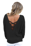 Women's Crew Neck Backless Knitted Pullover Cross Back Sweater