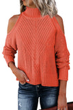 Women's Cold Shoulder Mock Neck Knitted Sweater with Side Slits