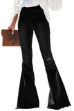 Butterfly Print Distressed Elastic High Waist Flare Jeans