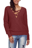 Women's Crew Neck Backless Knitted Pullover Cross Back Sweater
