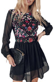 Womens Summer Casual Floral Print Flowy Dress Mesh Splicing Lined Mini Dress