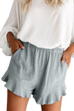 Solid Ruffle High Waisted Linen Shorts