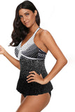 Tankini Bathing Suits for Women Dot Print Halterneck Two Piece Swimsuits Sets