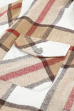 Womens Khaki Plaid Print Shirt Coat