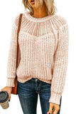 Womens Crewneck Knit Pullover Tops Lace Splicing Sweater