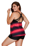 Womens 2 Piece Bathing Suit Criss Cross Back Color Block Print Tankini Swimsuit