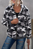 Women's Camo Stars Print Zipper Fleece Hooded Coat with Pockets