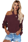 Womens Knit Sweaters Cotton Cold Shoulder Tunic Sweater Tops