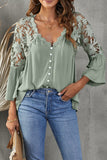 Crochet Lace Flare Sleeve Button Top