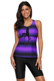 Womens Racerback Ombre Color Block Print Tankini Swimsuits