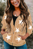 Women's Camo Stars Print Zipper Fleece Hooded Coat with Pockets