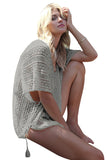 Women's Crochet Cover Up Half Sleeves Lace Knitted Tassel Tie Kimono Beachwear