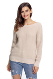 Women's Crew Neck Backless Knitted Pullover Cross Back Sweater
