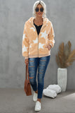 Women's Camo Stars Print Zipper Fleece Hooded Coat with Pockets