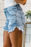Short en jean bleu foncé à ourlet effiloché