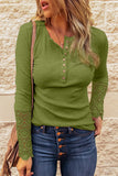 Beige Crochet Lace Hem Sleeve Button Top