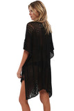 Women's Crochet Cover Up Half Sleeves Lace Knitted Tassel Tie Kimono Beachwear