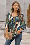 Womens V Neck Print Bell Sleeve Blouse
