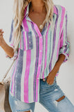 Striped Long Sleeve Top Button Down Shirt For Women