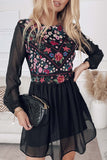 Womens Summer Casual Floral Print Flowy Dress Mesh Splicing Lined Mini Dress