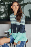 Women's Casual Color Block Pullover Hooded Sweatshirts Drawstring Hoodie