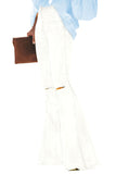Butterfly Print Distressed Elastic High Waist Flare Jeans