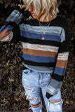 Women's Color Block Striped Sweater Highlight Balloon Sleeve Knit Oversized Top
