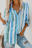 Striped Long Sleeve Top Button Down Shirt For Women