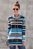 Multicolor Cowl Neck Striped Long Sleeve Sweatshirt